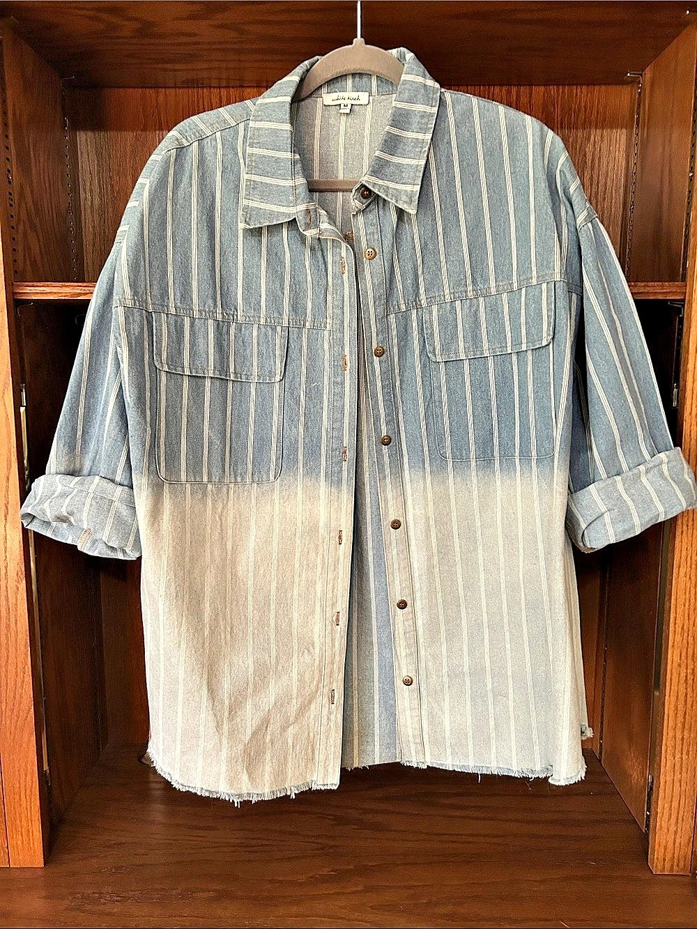 White Birch Blue Ombré Striped Denim Button Down Shirt Striped Oversized